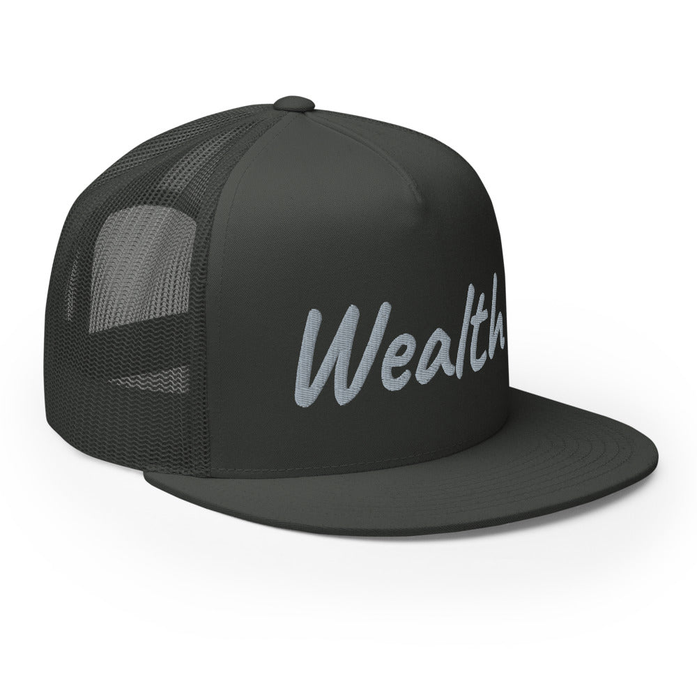 Wealth In Silver Embroidery on 5 Panel Trucker Cap