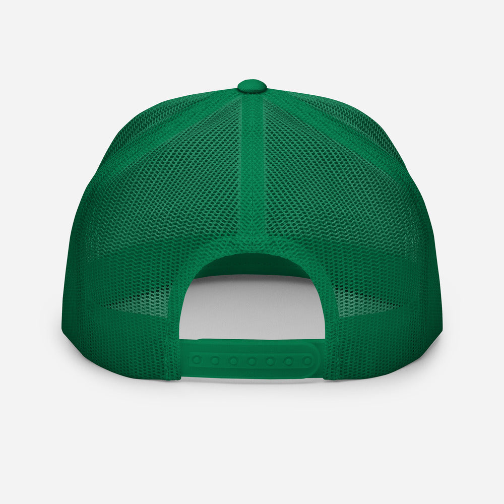 Now In Emerald Embroidery on 5 Panel Trucker Cap