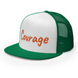 Courage In Amber Embroidery on 5 Panel Trucker Cap