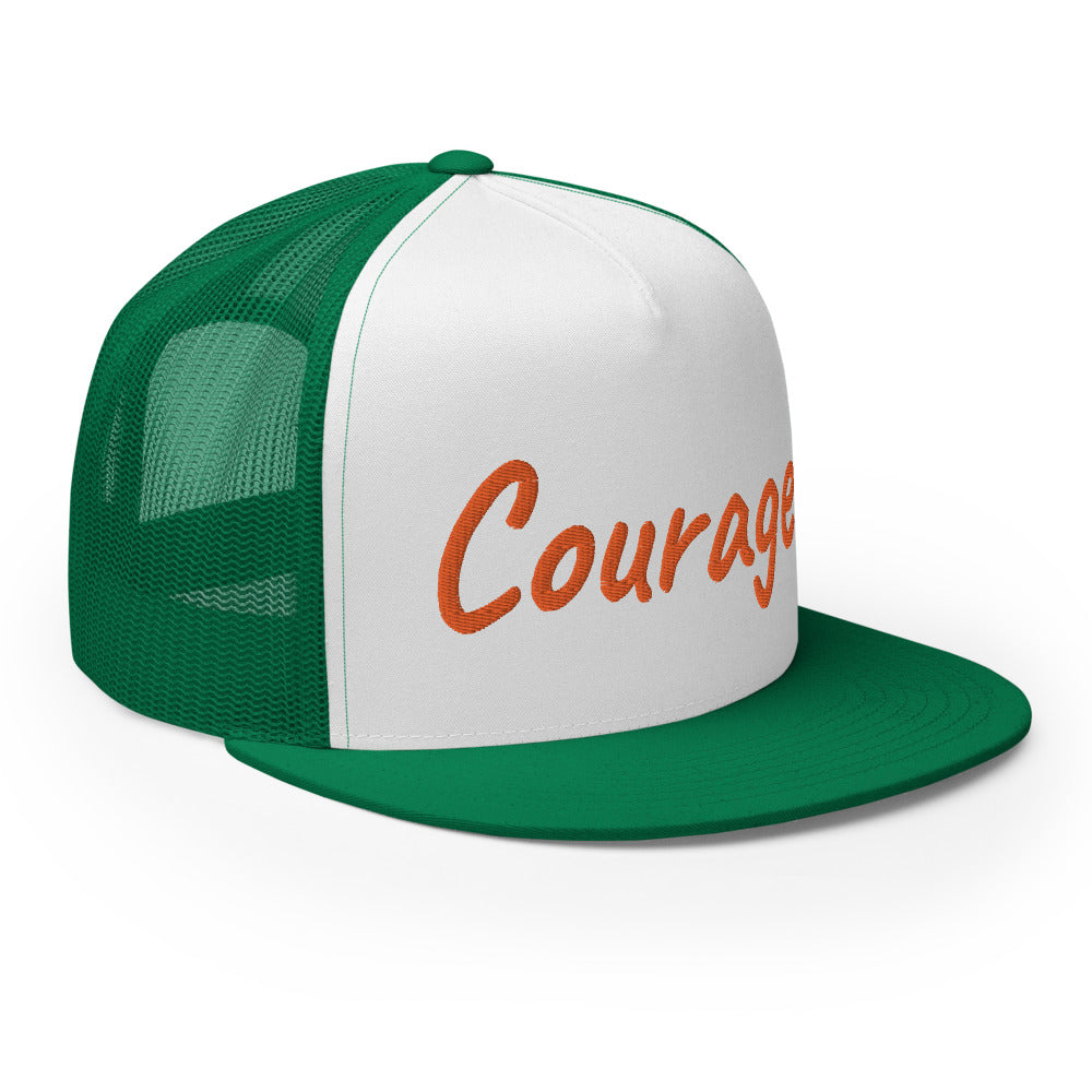 Courage In Amber Embroidery on 5 Panel Trucker Cap