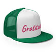 Gratitude In Star Rose Quartz Embroidery on 5 Panel Trucker Cap