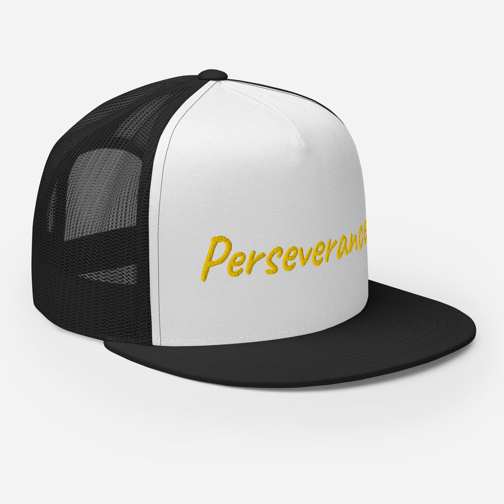 Perseverance In Gold Embroidery on 5 Panel Trucker Cap