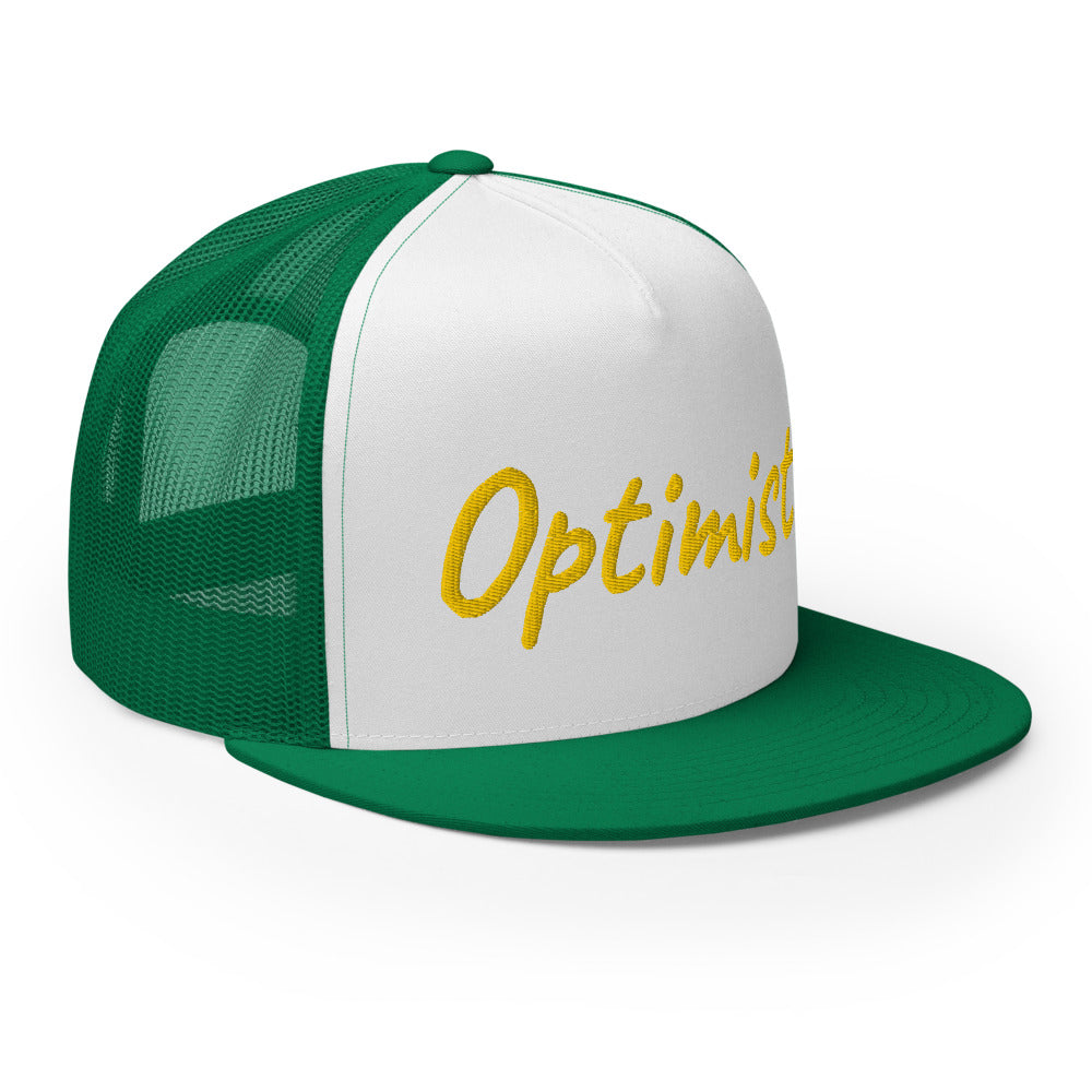 Optimist In Gold Embroidery on 5 Panel Trucker Cap