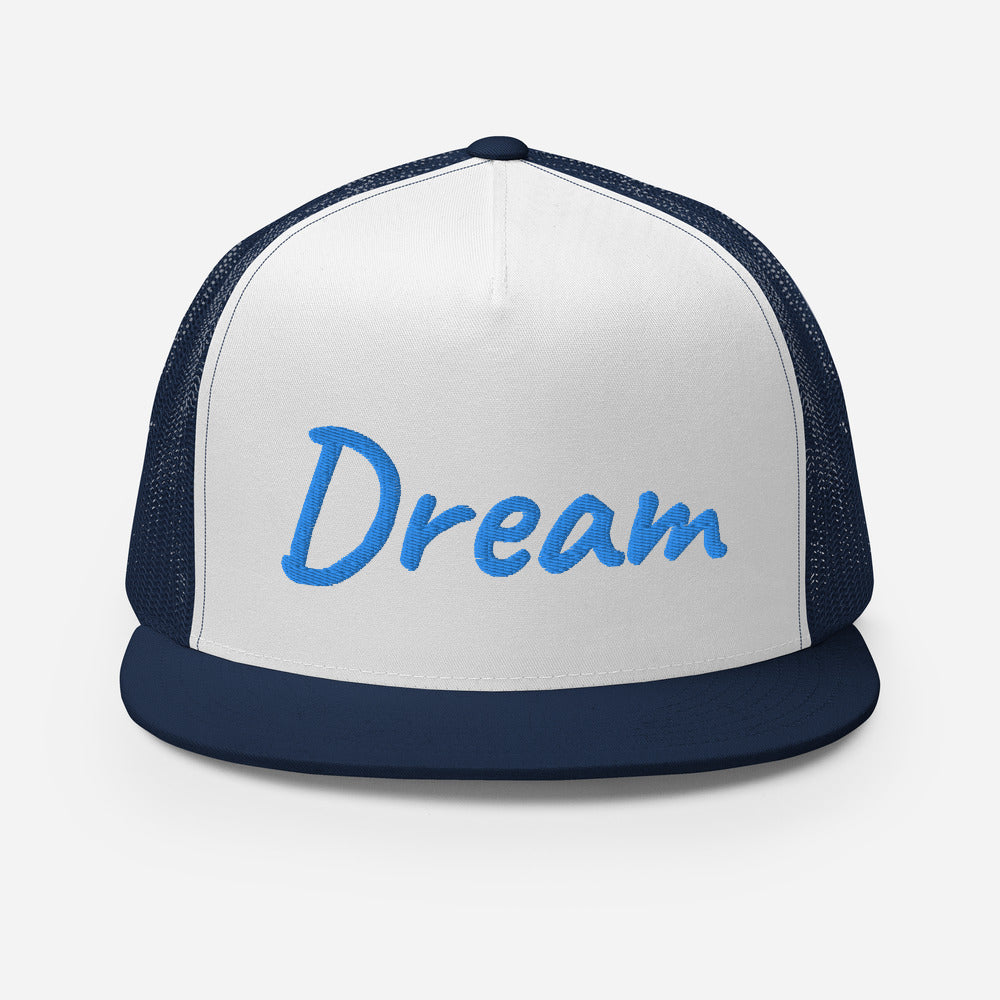 Dream In Sapphire Embroidery on 5 Panel Trucker Cap