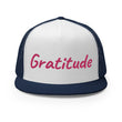 Gratitude In Star Rose Quartz Embroidery on 5 Panel Trucker Cap