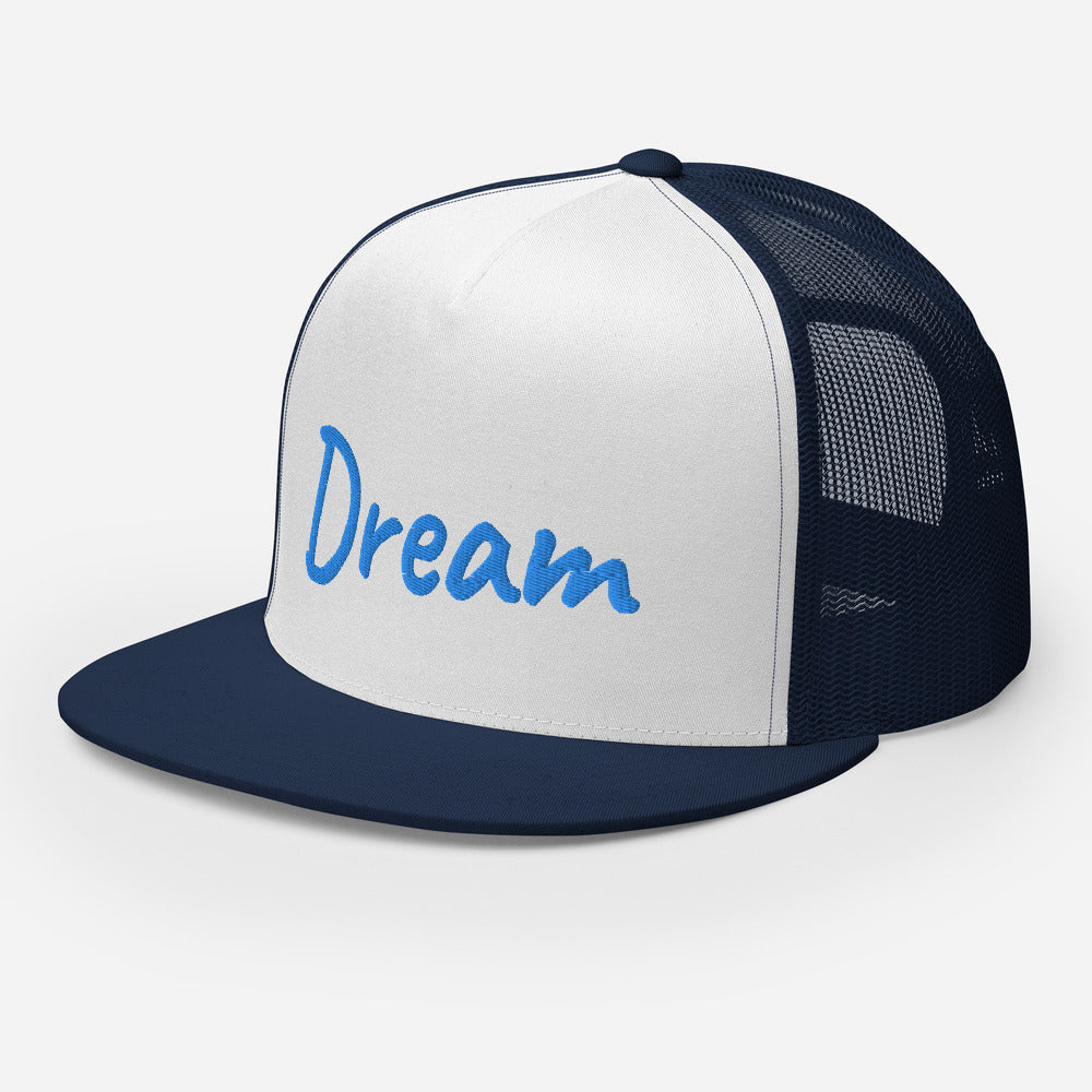 Dream In Sapphire Embroidery on 5 Panel Trucker Cap