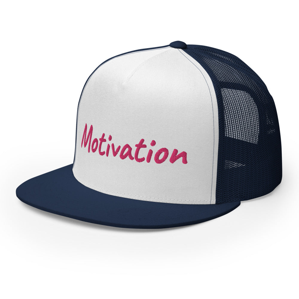 Motivation In Star Rose Quartz Embroidery on 5 Panel Trucker Cap