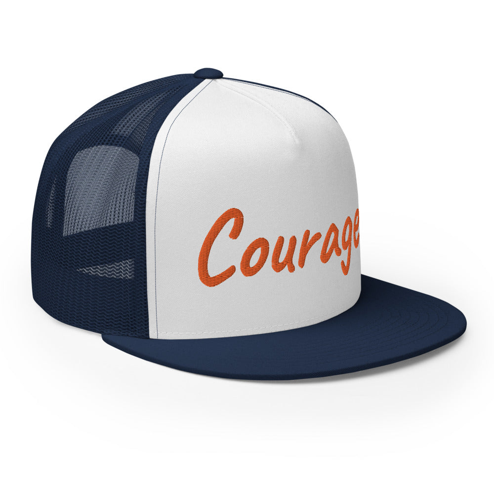 Courage In Amber Embroidery on 5 Panel Trucker Cap