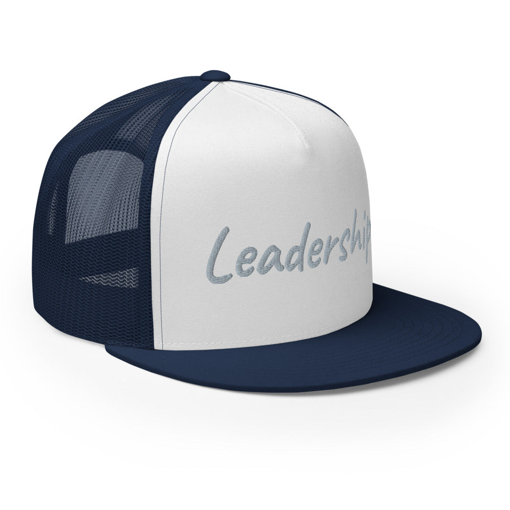 Leadership In Silver Embroidery on 5 Panel Trucker Cap