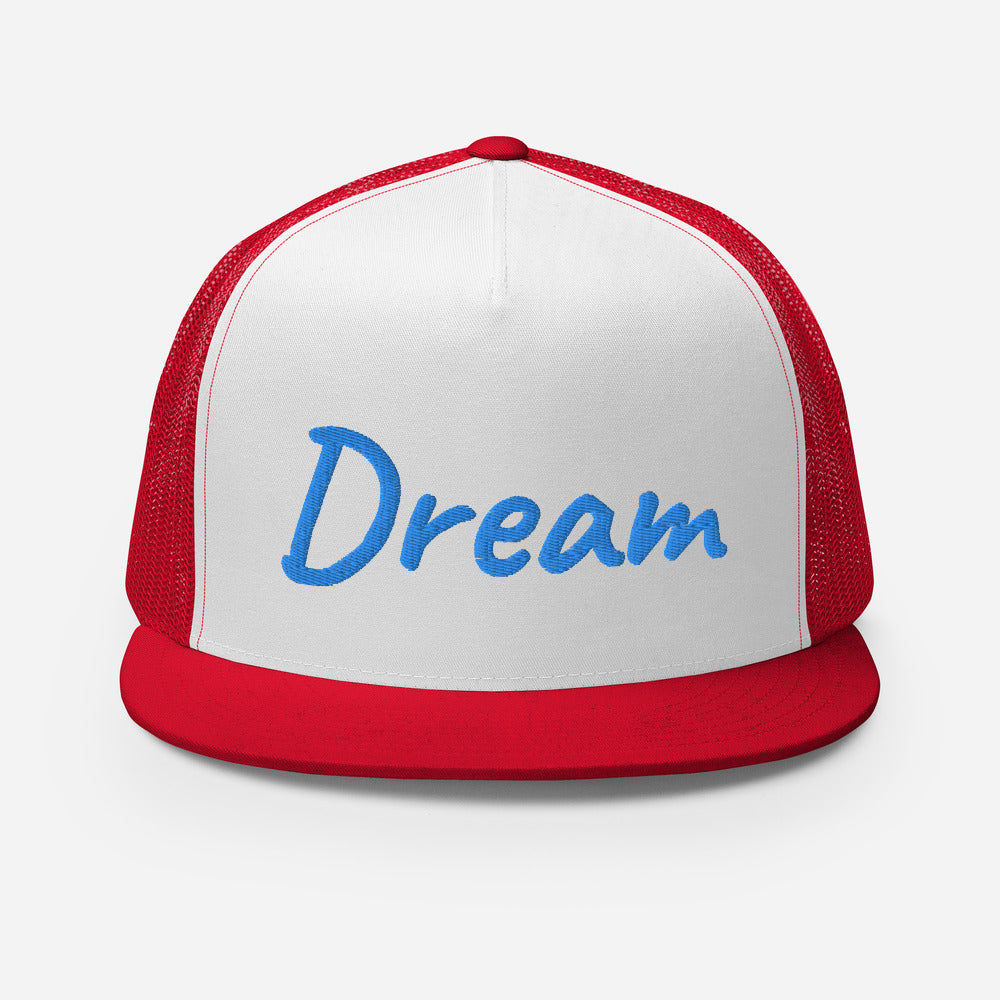 Dream In Sapphire Embroidery on 5 Panel Trucker Cap