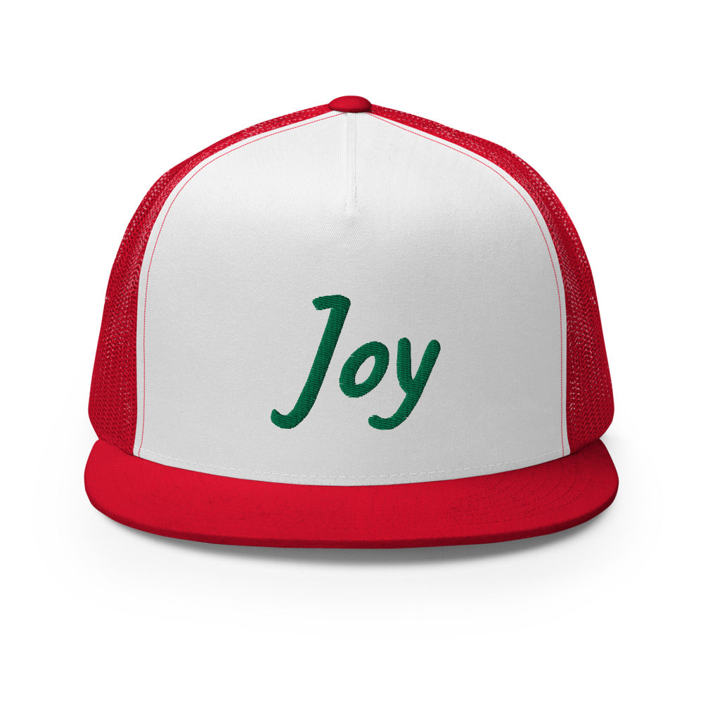 Joy In Emerald Embroidery on 5 Panel Trucker Cap