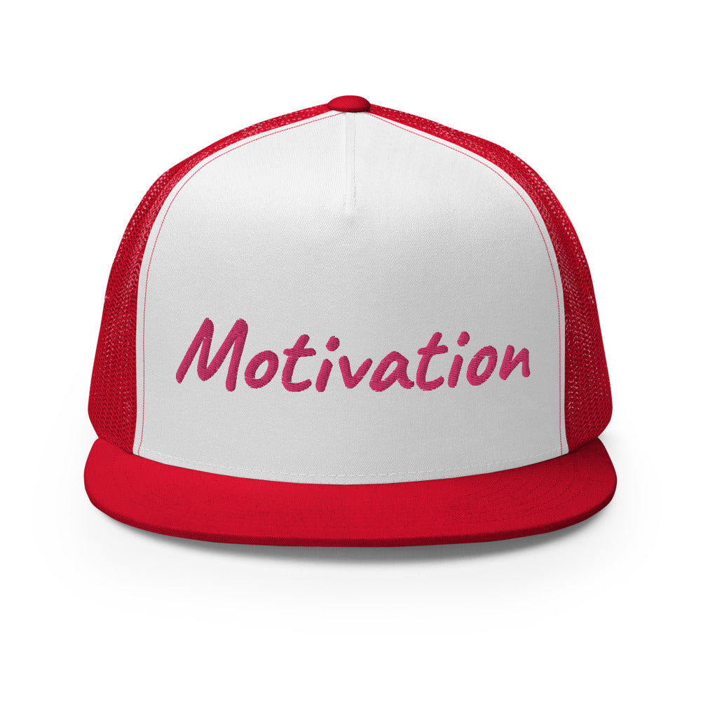 Motivation In Star Rose Quartz Embroidery on 5 Panel Trucker Cap