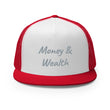 Money & Wealth In Silver Embroidery on 5 Panel Trucker Cap