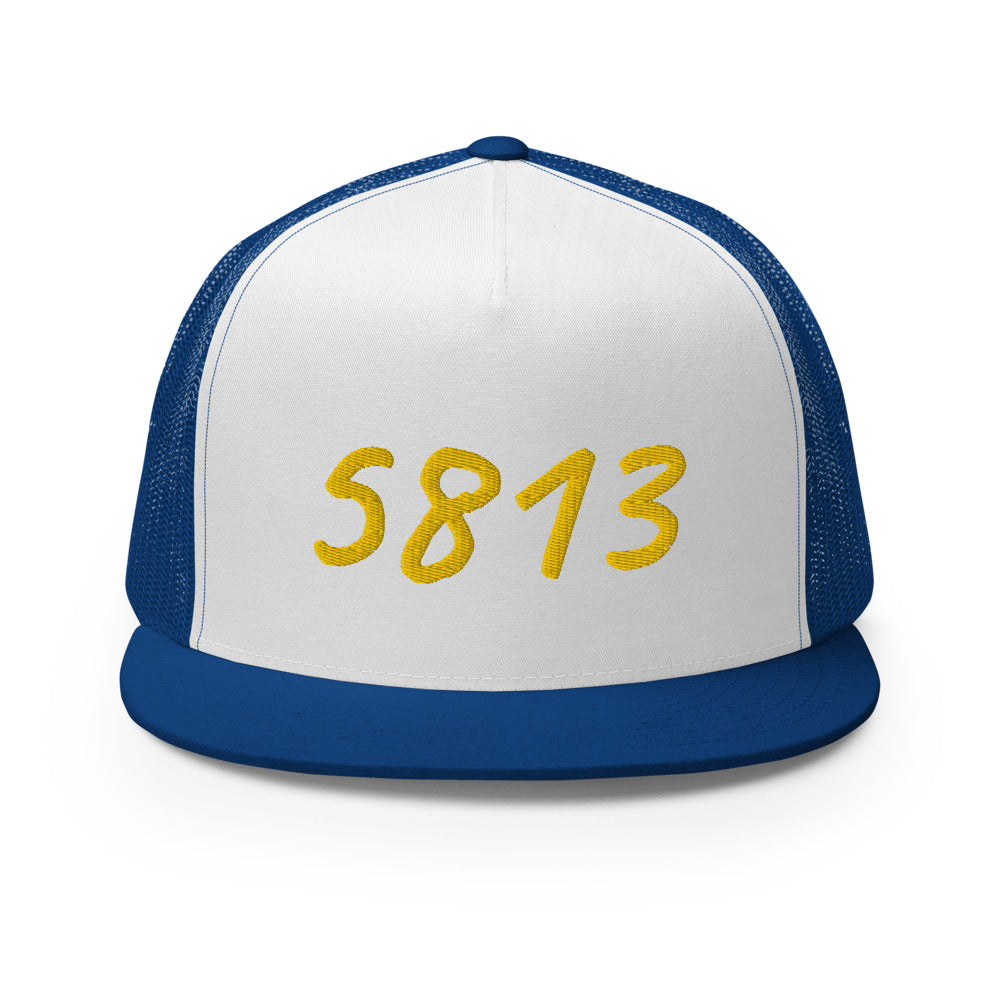 5813 In Gold Embroidery on 5 Panel Trucker Cap