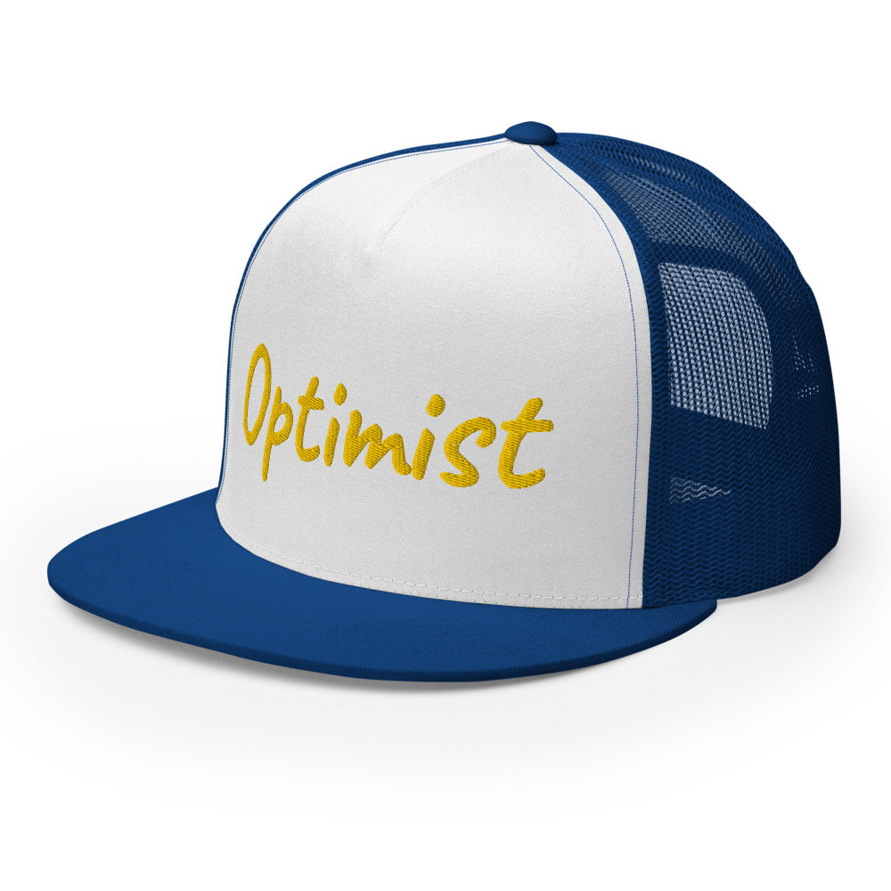 Optimist In Gold Embroidery on 5 Panel Trucker Cap