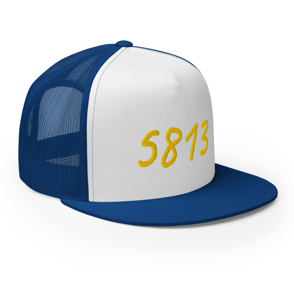 5813 In Gold Embroidery on 5 Panel Trucker Cap