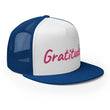 Gratitude In Star Rose Quartz Embroidery on 5 Panel Trucker Cap