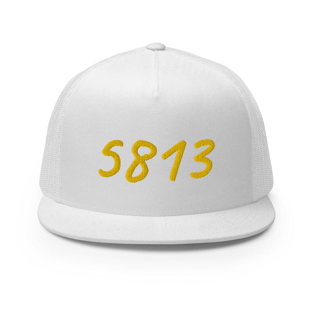 5813 In Gold Embroidery on 5 Panel Trucker Cap