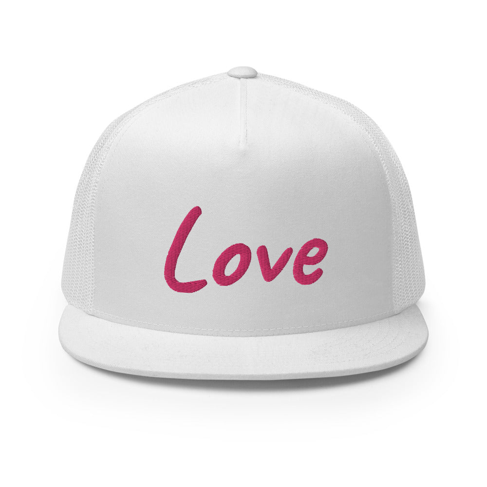 Love In Star Rose Quartz Embroidery on 5 Panel Trucker Cap