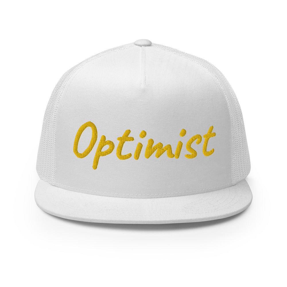 Optimist In Gold Embroidery on 5 Panel Trucker Cap