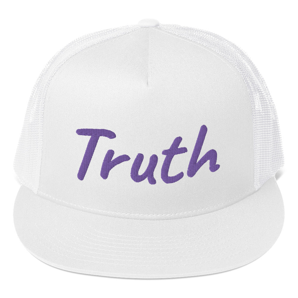 Truth In Amethyst Embroidery on 5 Panel Trucker Cap