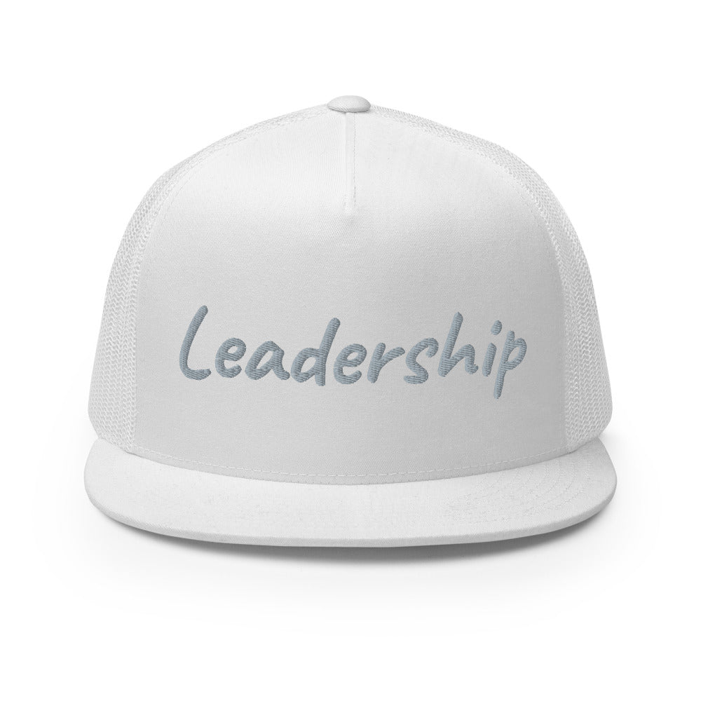 Leadership In Silver Embroidery on 5 Panel Trucker Cap