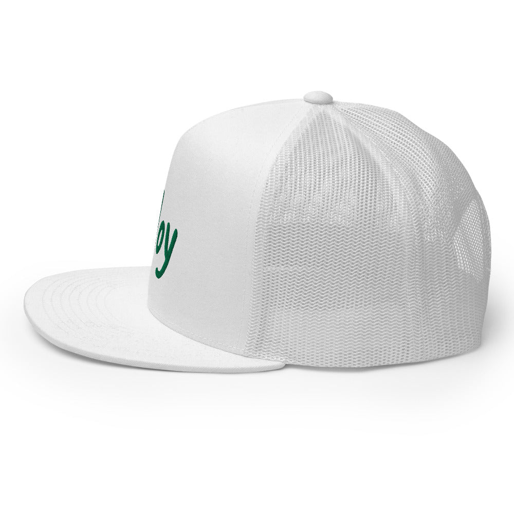 Joy In Emerald Embroidery on 5 Panel Trucker Cap