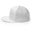 5813 In Pearl Embroidery on 5 Panel Trucker Cap