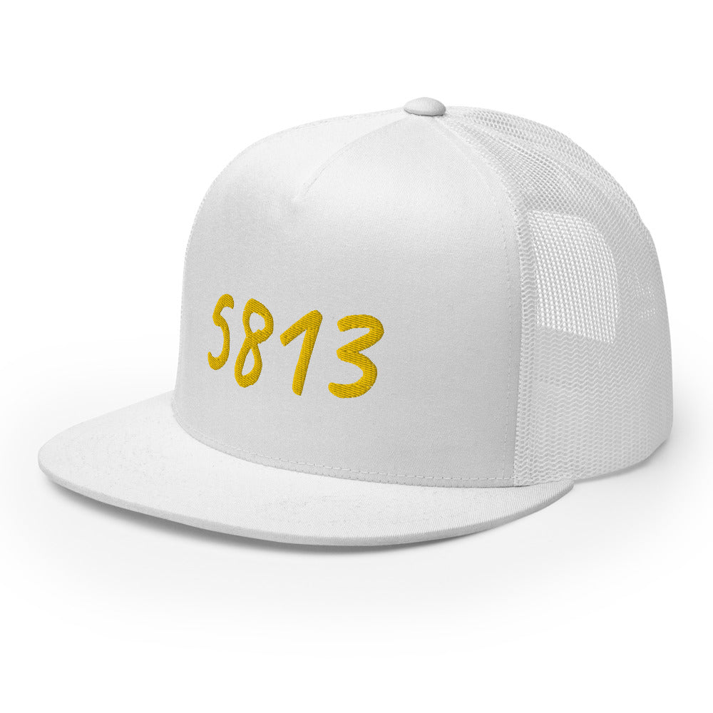 5813 In Gold Embroidery on 5 Panel Trucker Cap