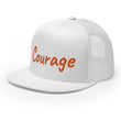 Courage In Amber Embroidery on 5 Panel Trucker Cap