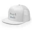 Money & Wealth In Silver Embroidery on 5 Panel Trucker Cap