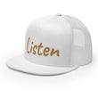 Listen In Copper Embroidery on 5 Panel Trucker Cap