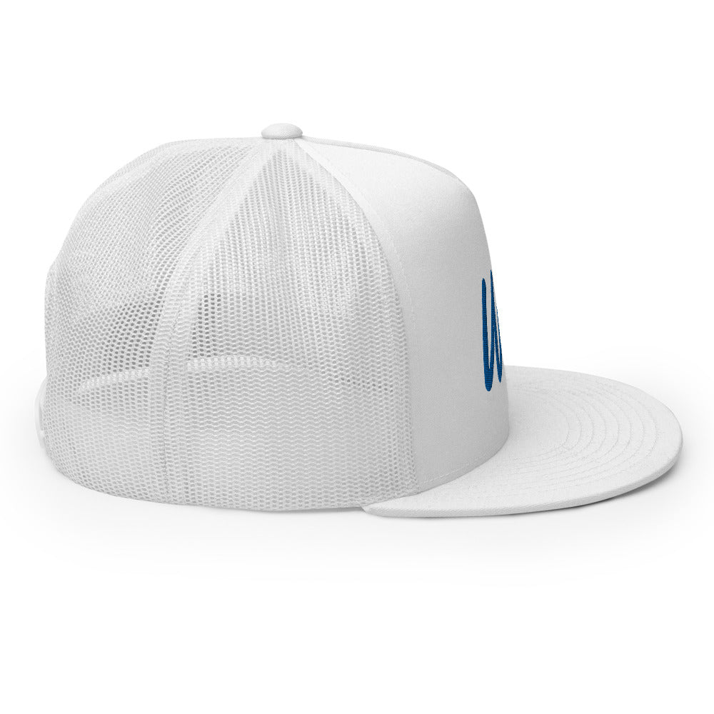 Win In Sapphire Embroidery on 5 Panel Trucker Cap