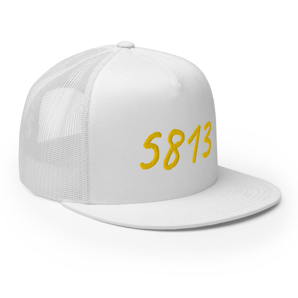 5813 In Gold Embroidery on 5 Panel Trucker Cap