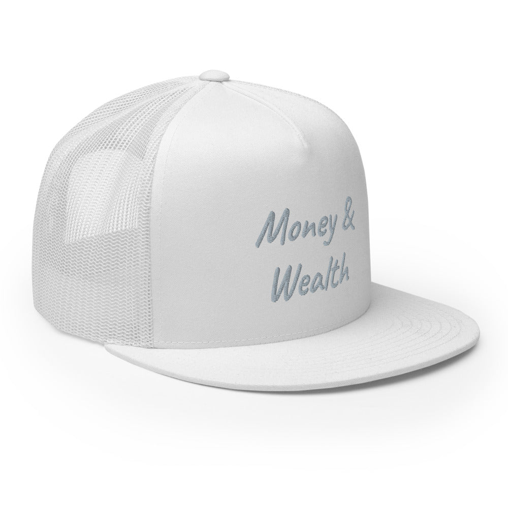 Money & Wealth In Silver Embroidery on 5 Panel Trucker Cap