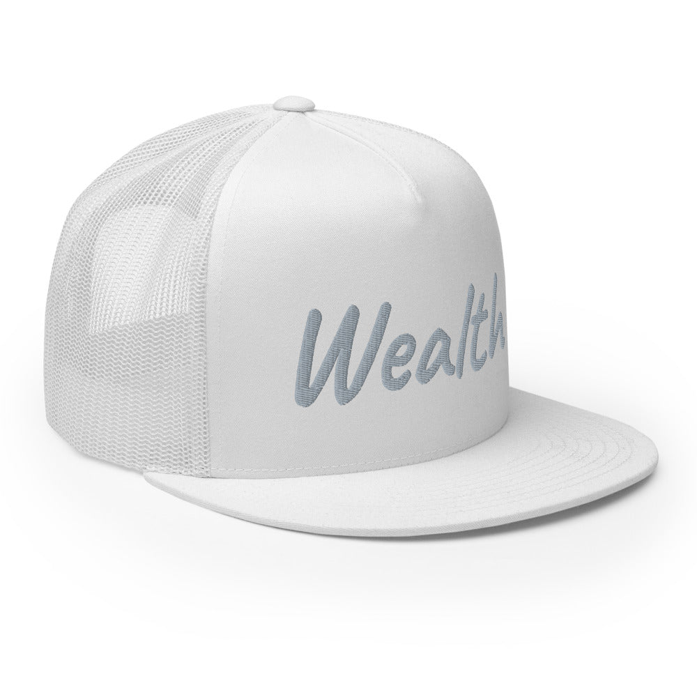 Wealth In Silver Embroidery on 5 Panel Trucker Cap