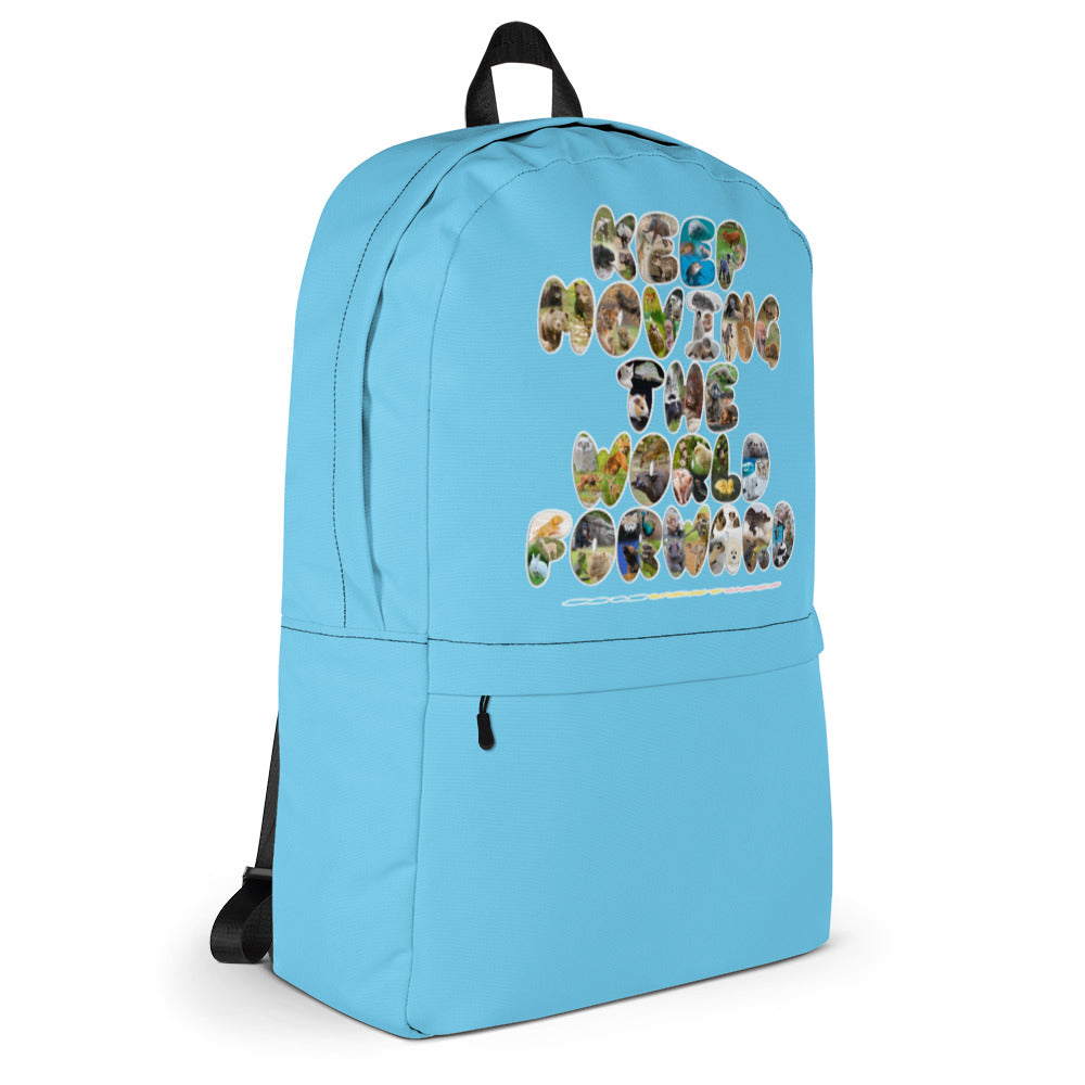 Baby Animals Keep Moving The World Forward In Blue on Backpack