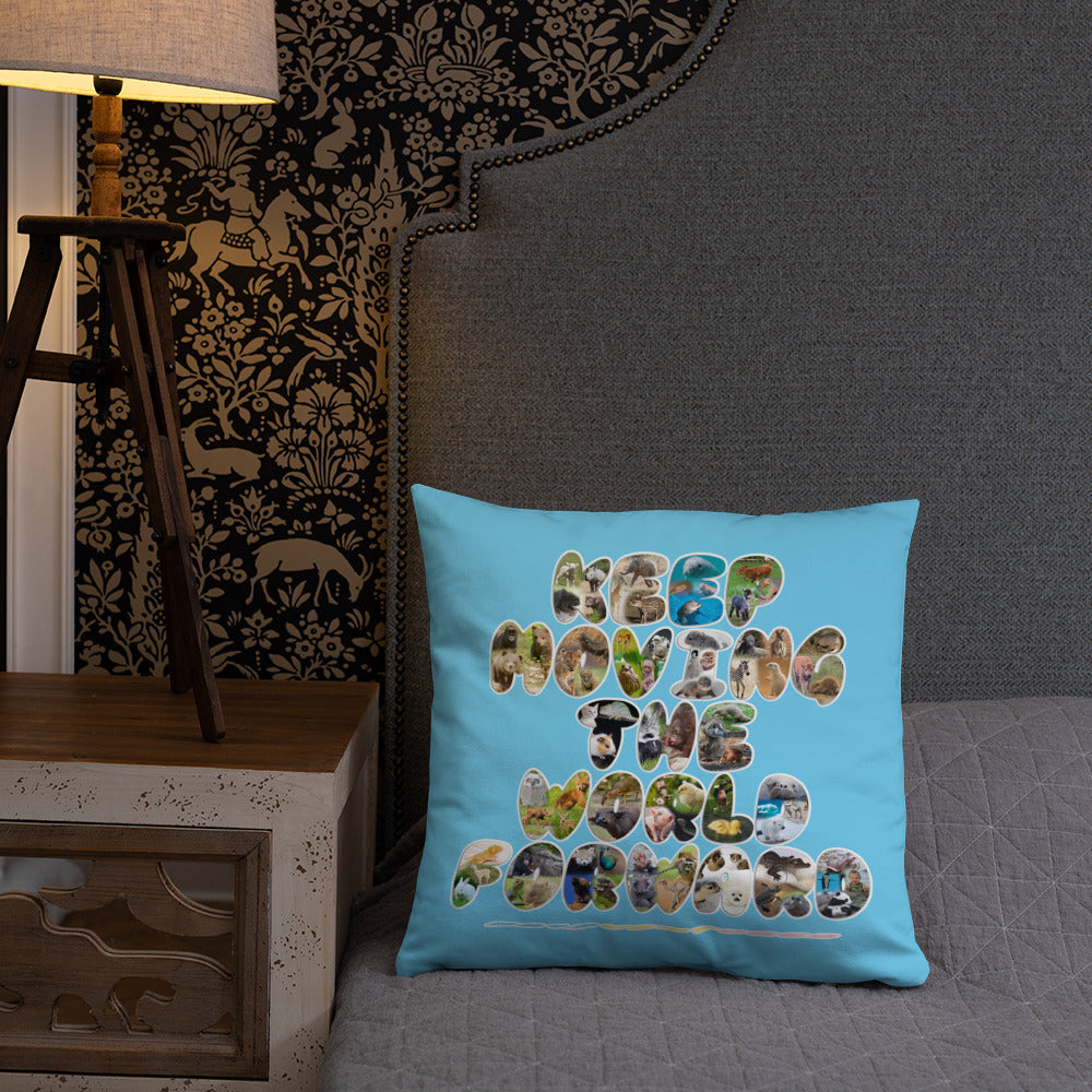 Baby Animals Keep Moving The World Forward In Blue on Basic Pillow