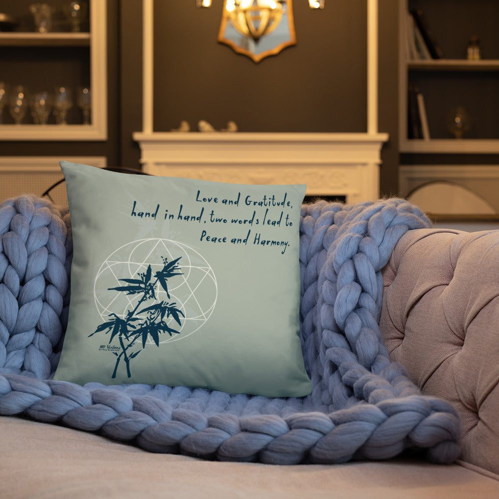 Love Gratitude Peace Harmony Haiku With Bamboo on Basic Pillow