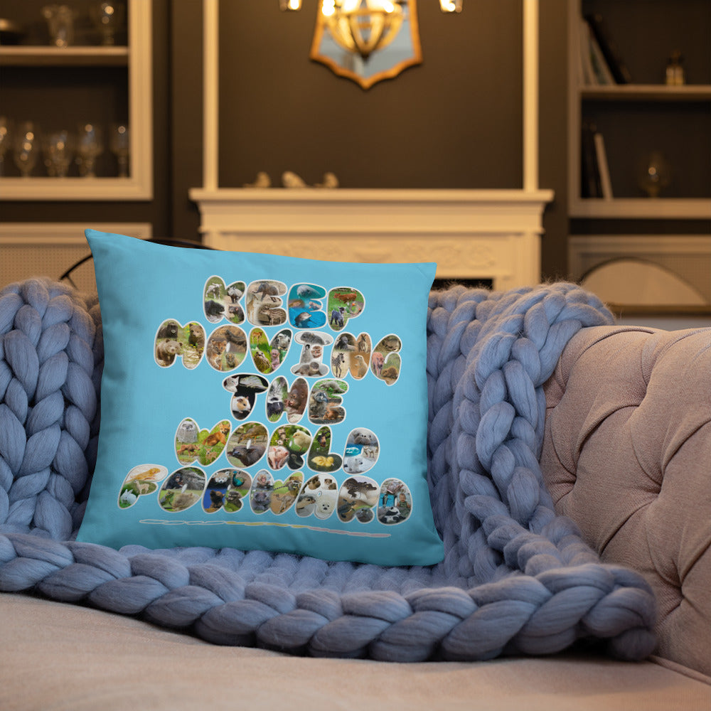 Baby Animals Keep Moving The World Forward In Blue on Basic Pillow