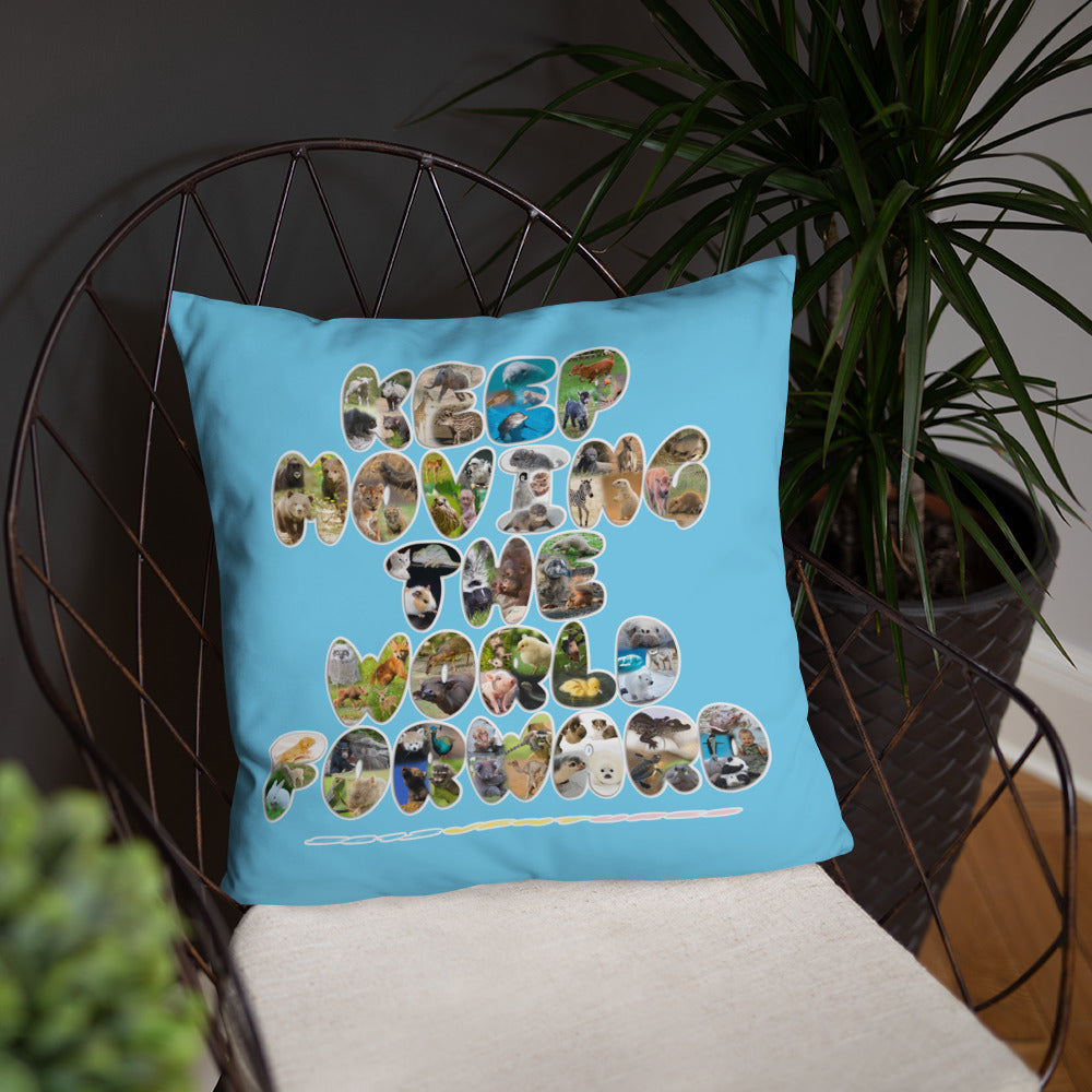 Baby Animals Keep Moving The World Forward In Blue on Basic Pillow