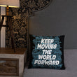 Word Clouds To Keep Moving The World Forward Through Black And Blue on Basic Pillow