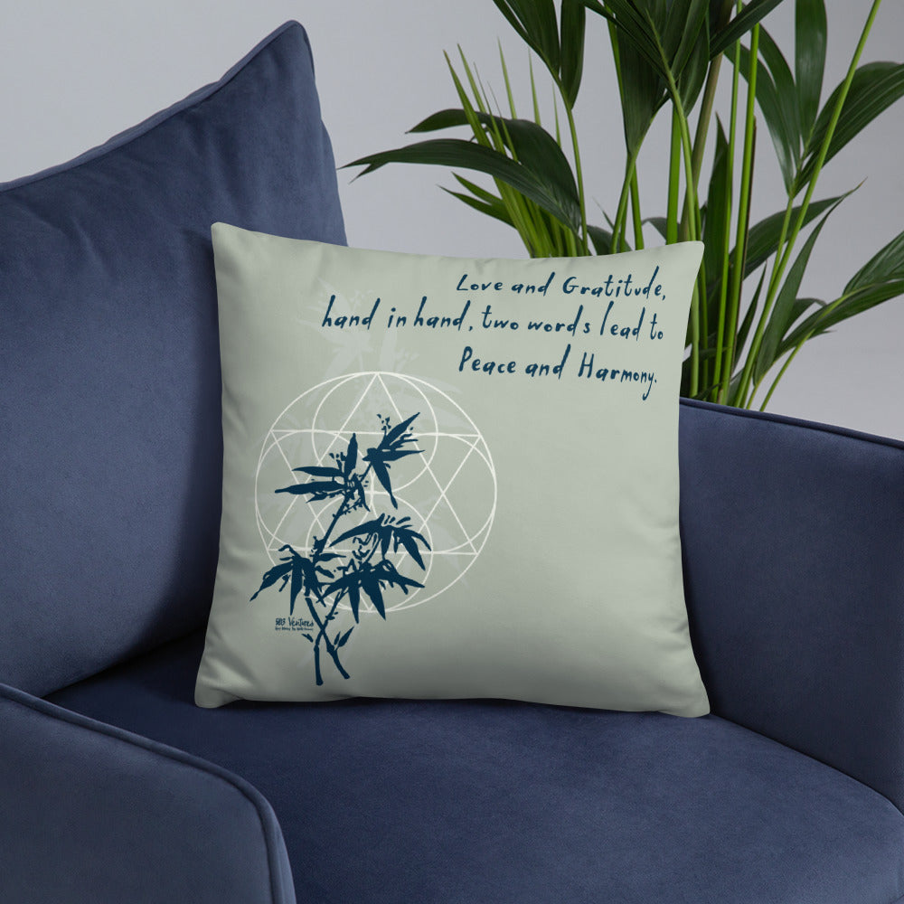 Love Gratitude Peace Harmony Haiku With Bamboo on Basic Pillow