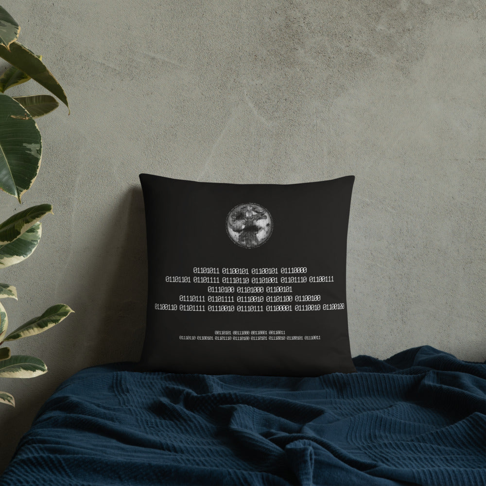 Binary Instructions To Keep Moving The World Forward With Vitruvian Earth In White on Basic Pillow