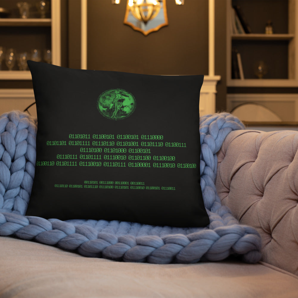 Binary Instructions To Keep Moving The World Forward With Venusian Earth In Green on Basic Pillow