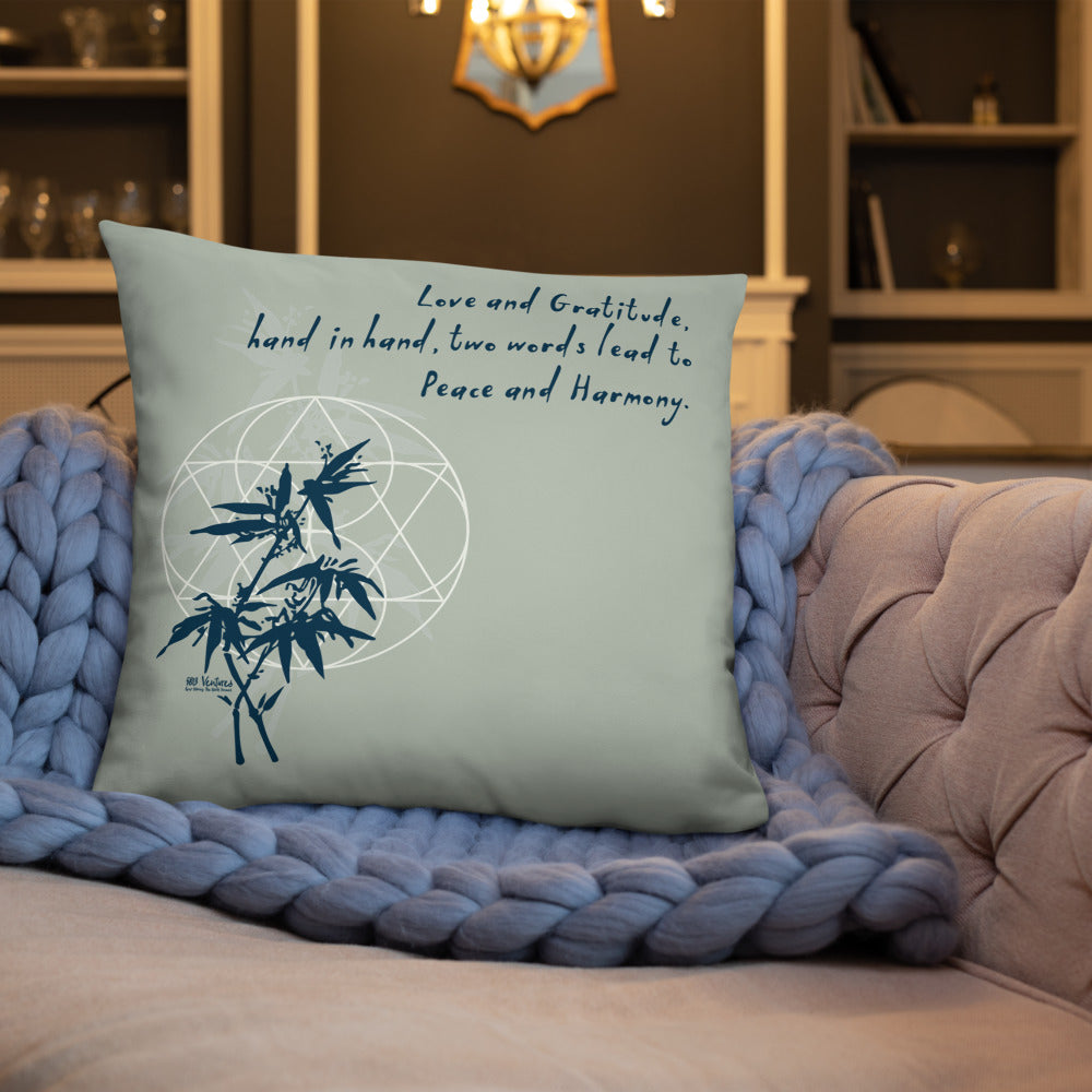 Love Gratitude Peace Harmony Haiku With Bamboo on Basic Pillow