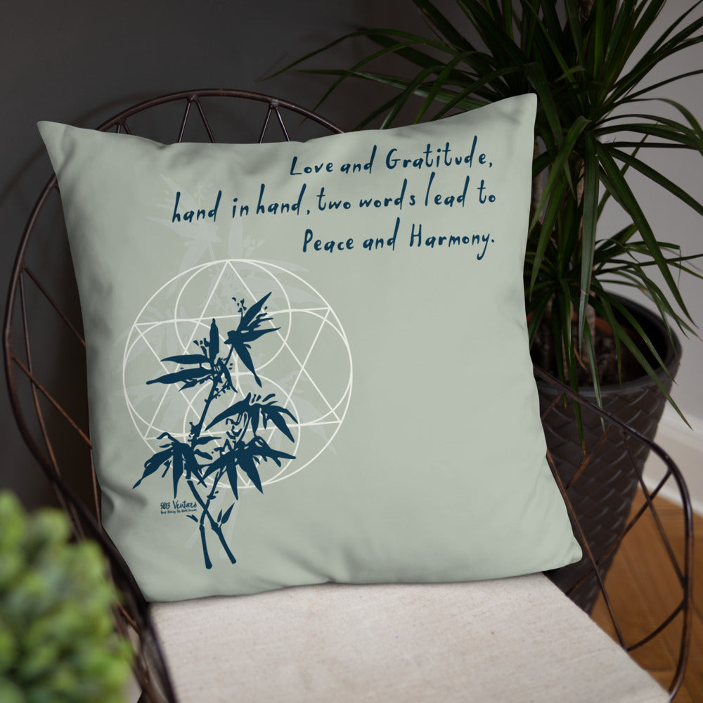 Love Gratitude Peace Harmony Haiku With Bamboo on Basic Pillow