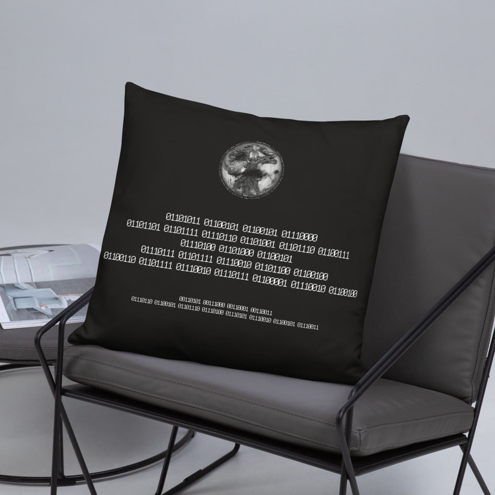 Binary Instructions To Keep Moving The World Forward With Vitruvian Earth In White on Basic Pillow