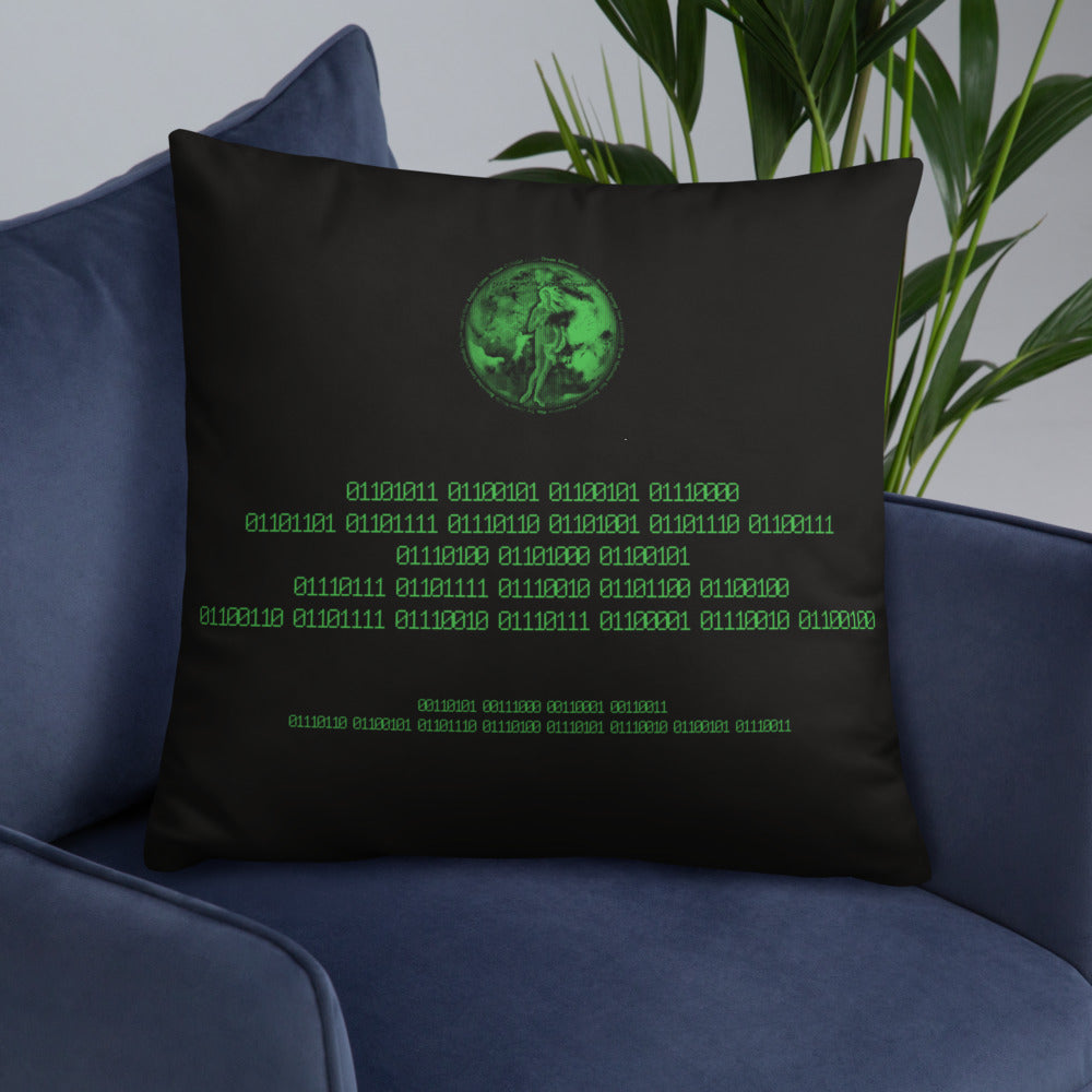 Binary Instructions To Keep Moving The World Forward With Venusian Earth In Green on Basic Pillow