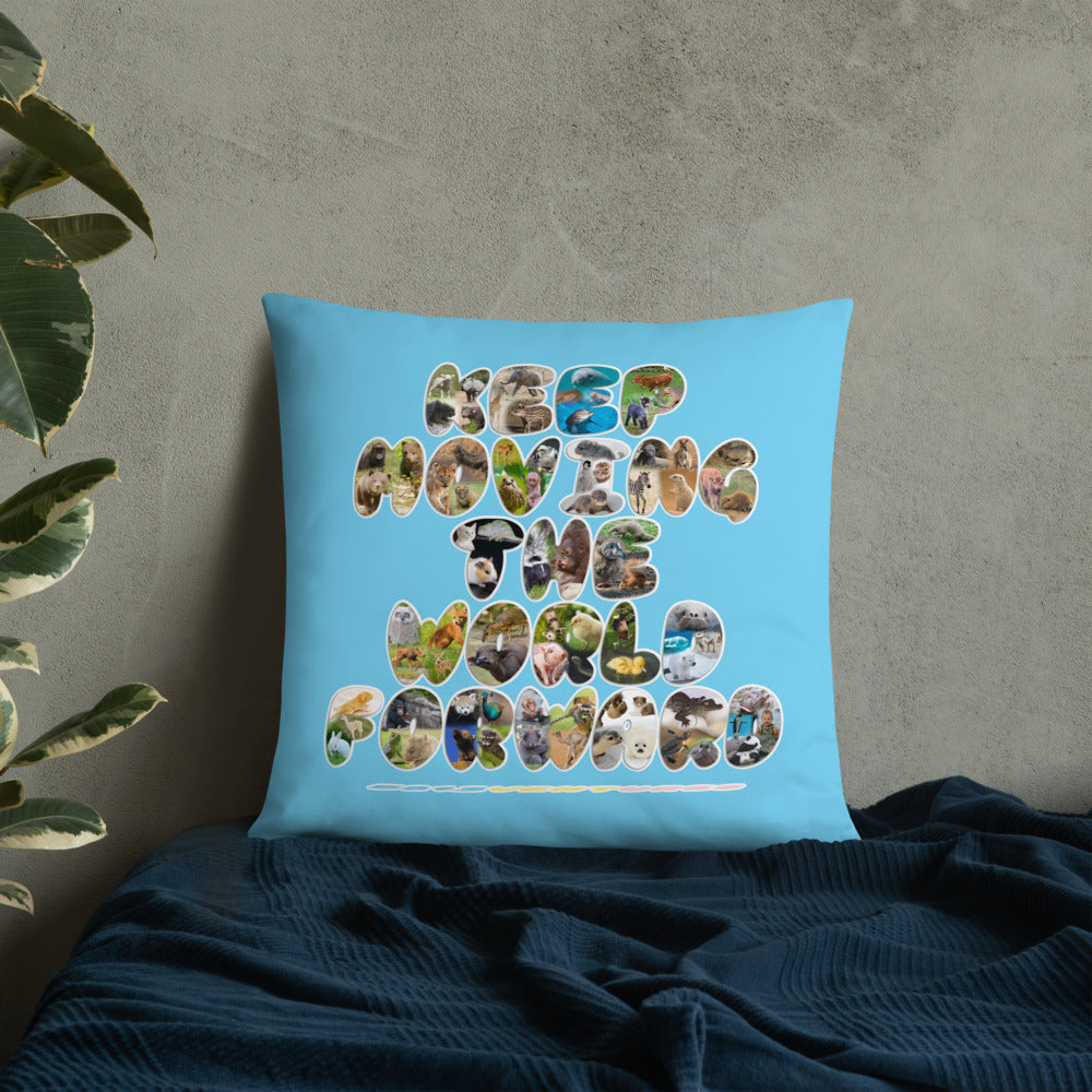 Baby Animals Keep Moving The World Forward In Blue on Basic Pillow